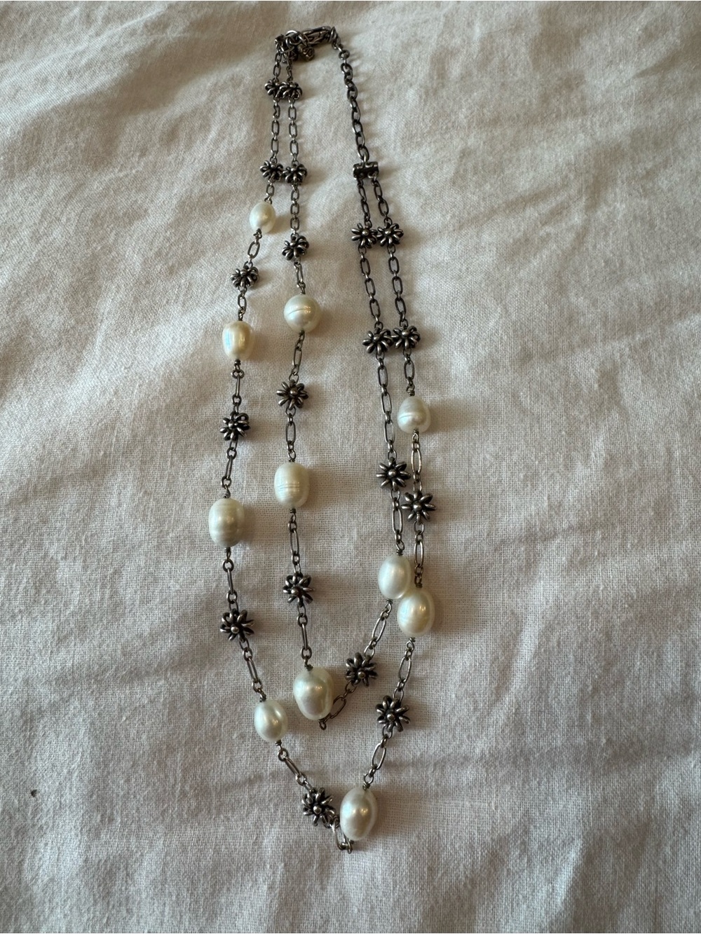 Brighton Pearl and Silver-Plate Floral Link Necklace - White Pearls